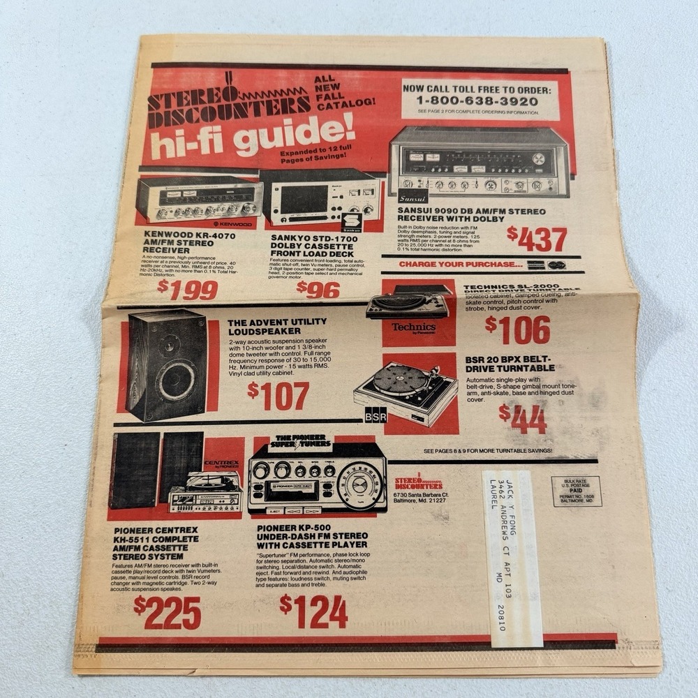 Vintage 1970s Stereo Discounters Hi-Fi Guide Electronics Newspaper Flyer Catalog